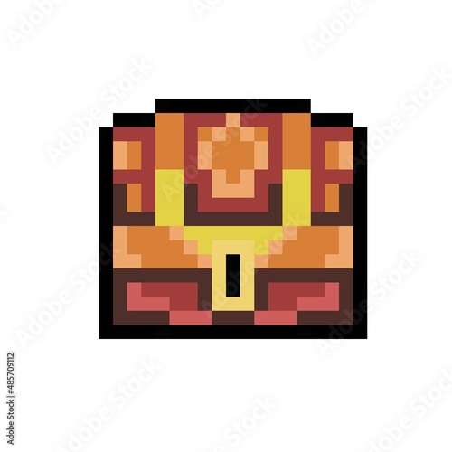 Cuadro en lienzo Pixel art of golden chest, treasure trove, game asset