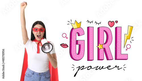 Screaming woman in superher...