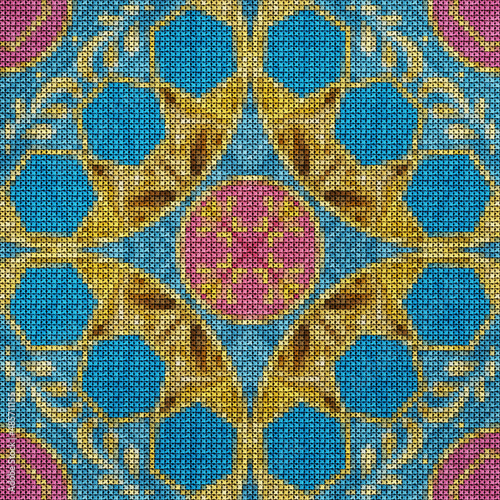 Illustration. Cross-stitch. Oriental seamless pattern. Geometric openwork. Modern ornament. Ethnic ornament.