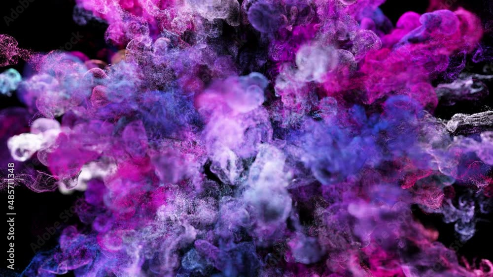 Purple powder explosion colorful burst smoke fluid ink particles alpha channe. Cg, slow motion, 4k. Purple powder explosion colorful burst smoke fluid ink particles alpha channe. Cg, slow motion, 4k.