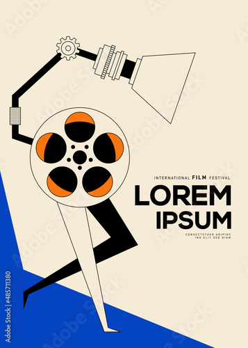 Movie poster design template background with vintage film camera