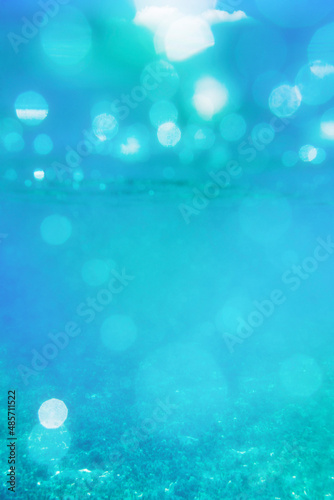 Underwater bubbles abstract, Muri Lagoon, Rarotonga, Cook Islands, background with copy space