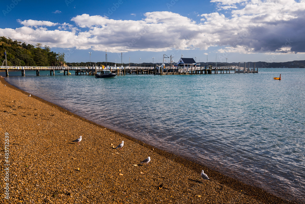 Russell Beach and Pier, Bay of Islands, Northland Region, North Island, New Zealand Russell Beach and Pier, Bay of Islands, Northland Region, North Island, New Zealand