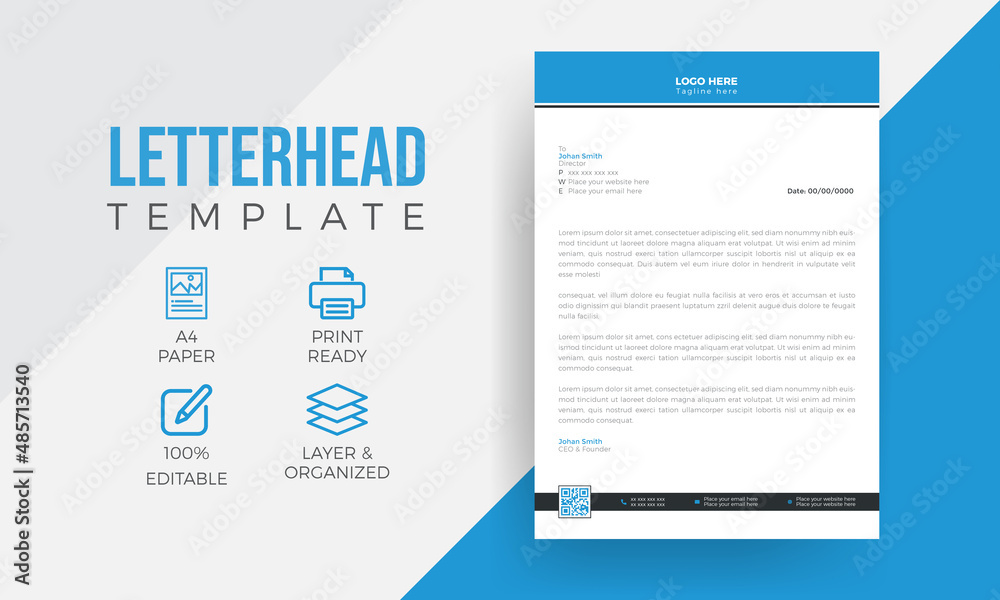 A4 Paper Modern Corporate Company Business Office Letterhead Design Template, Blue Abstract Letterhead Design, Letterhead Template. A4 Paper Modern Corporate Company Business Office Letterhead Design Template, Blue Abstract Letterhead Design, Letterhead Template.