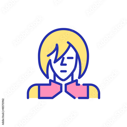 Cute anime cosplay boy. Pixel perfect, editable stroke fun color avatar icon
