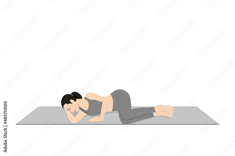 Young Girl Lying Yoga Pose Side View Full Stock Photo by ©DacoStudio  467633320