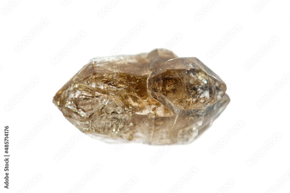 Rare variety of diamond quartz with fluorescent hydrocarbon inclusions (Petroleum quartz / Enhydro or EnPetro Quartz) on white background