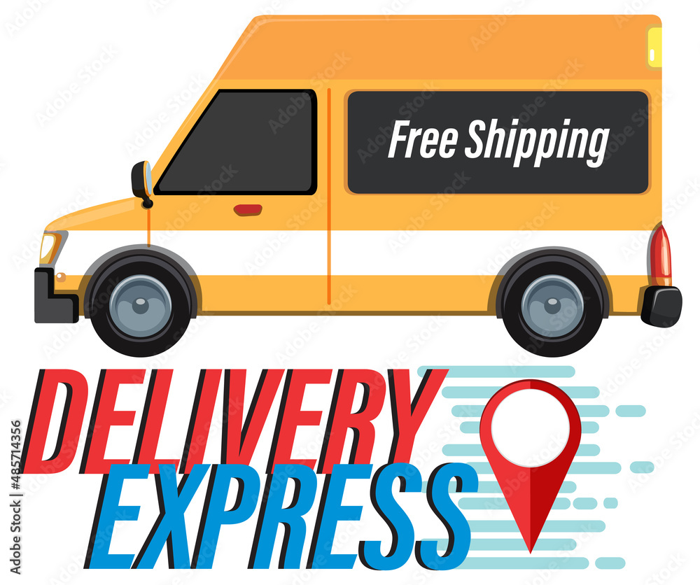 Delivery Express wordmark with panel van and location pin