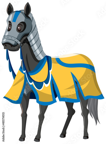 Horse wearing armour isolated on white background