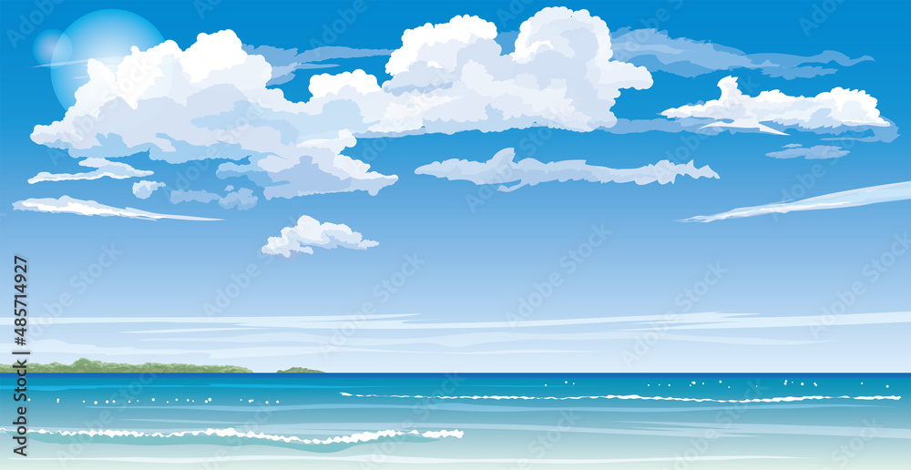澄み渡る青空と綺麗な海のイメージイラスト（ベクターデータ）
