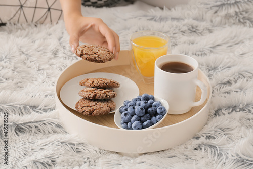 Cozy morning breakfast in b...