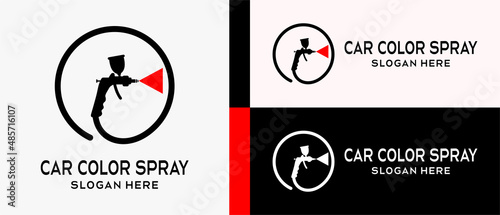 car paint logo design template. paint spray gun silhouette with creative concept in circle. premium vector