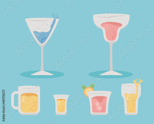 six glasses drinks icons