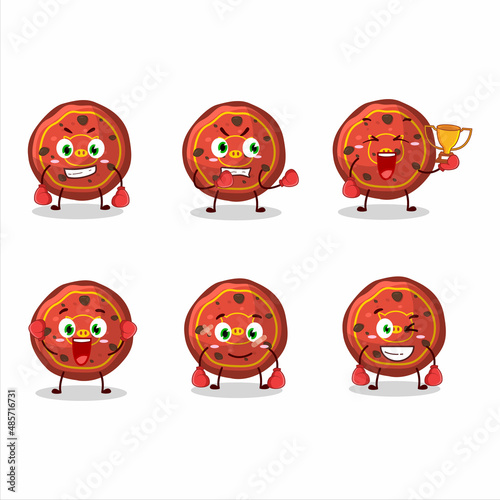 A sporty red cookies pig boxing athlete cartoon mascot design