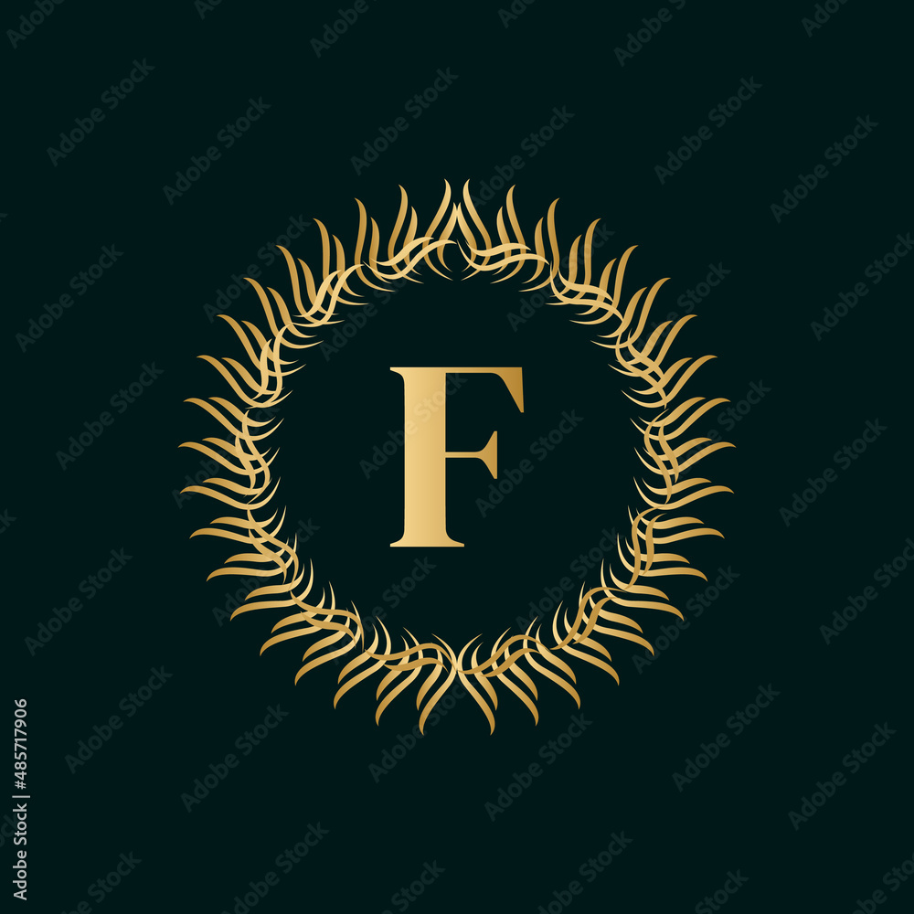 Fototapeta premium Emblem Letter F Weaving Circle Monogram Graceful Template. Simple Logo Design for Luxury Crest, Royalty, Business Card, Boutique, Hotel, Heraldic. Calligraphic Vintage Border. Vector Illustration