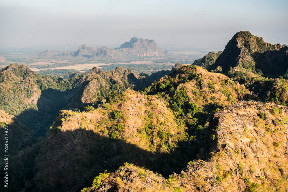 Limestone mountains seen from Mount Zwegabin, Hpa An, Kayin State (Karen State), Myanmar (Burma)