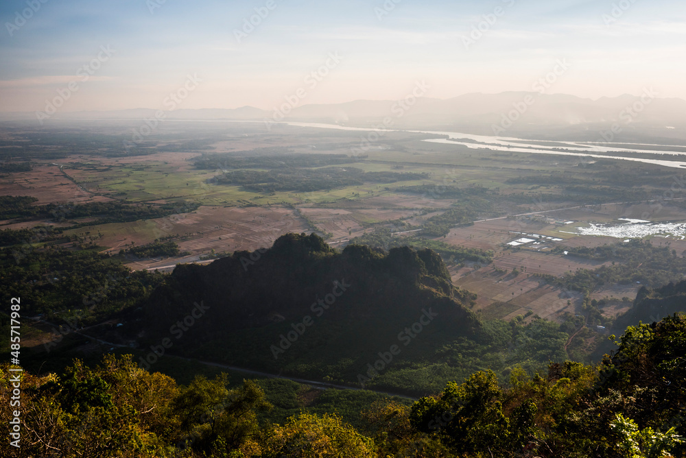 Fototapeta premium Thanlwin River in distance, seen from Mount Zwegabin, Hpa An, Kayin State (Karen State), Myanmar (Burma)
