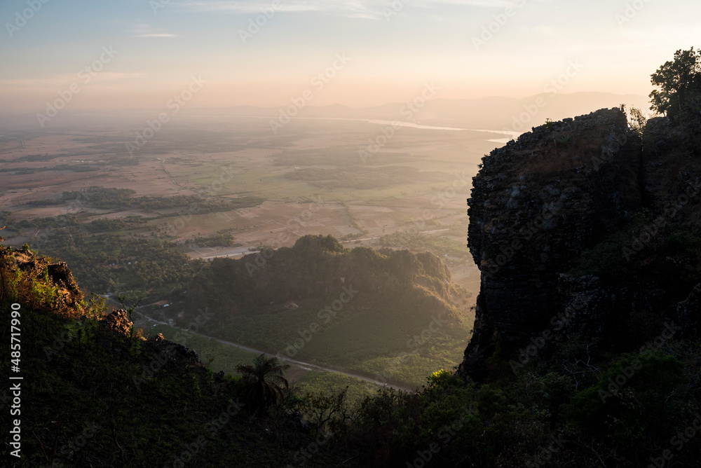 Landscape at Hpa An, seen from Mount Zwegabin at sunset, Kayin State (Karen State), Myanmar (Burma)