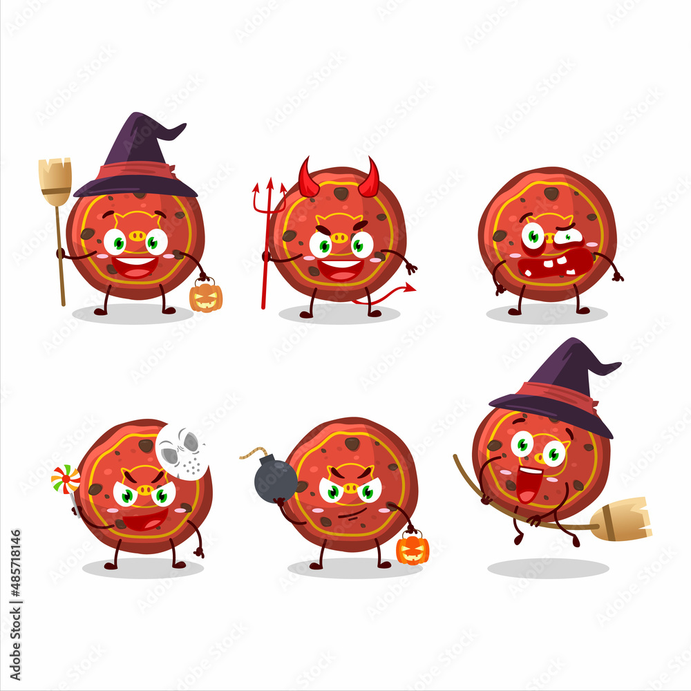 Halloween expression emoticons with cartoon character of red cookies pig