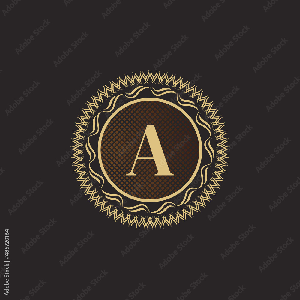 Naklejka premium Emblem Letter A Gold Monogram Design. Luxury Volumetric Logo Template. 3D Line Ornament for Business Sign, Badge, Crest, Label, Boutique Brand, Hotel, Restaurant, Heraldic. Vector Illustration