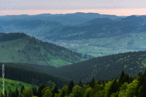 Fototapeta Naklejka Na Ścianę i Meble -  Bukovina Region (Bucovina) landscape at sunrise, Paltinu, Romania