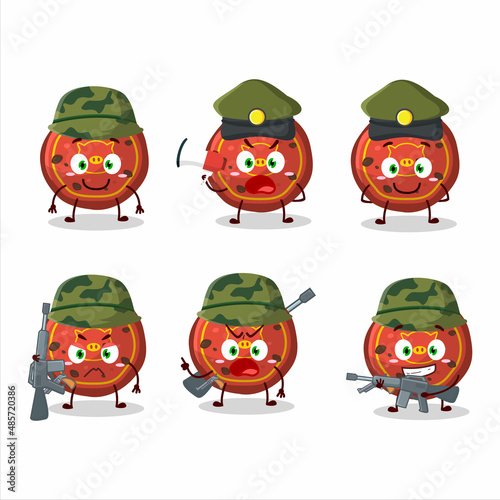 A charming soldier red cookies pig cartoon picture bring a gun machine