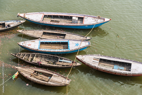 Fototapeta Naklejka Na Ścianę i Meble -  Boats on the River Ganges, Varanasi, Uttar Pradesh, India