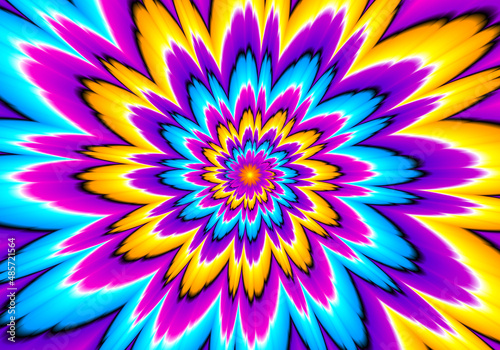  Colorful flower blossom. Illustration for children's room design. Optical expansion illusion.