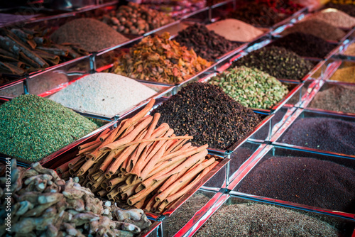 Spices for sale in Mapusa Spice Market, Goa, India