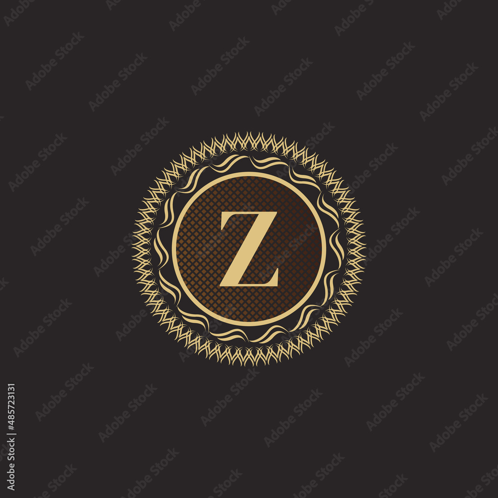 Fototapeta premium Emblem Letter Z Gold Monogram Design. Luxury Volumetric Logo Template. 3D Line Ornament for Business Sign, Badge, Crest, Label, Boutique Brand, Hotel, Restaurant, Heraldic. Vector Illustration