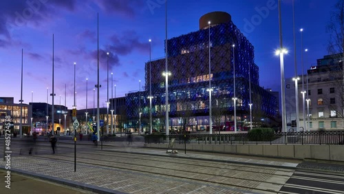 Birmingham city night timelapse. View of Centenary Square and the new library photo