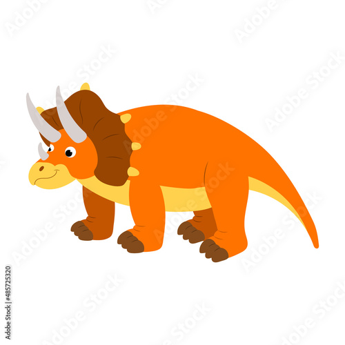 cute cartoon dinosaur kid triceratops. vector isolated on white background.