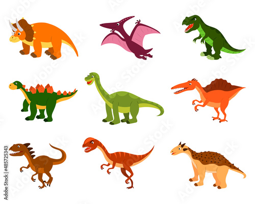 a set of cute cartoon dinosaurs. vector isolated on a white background.