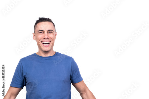 Photos Portrait with copy space of a caucasian man laughing