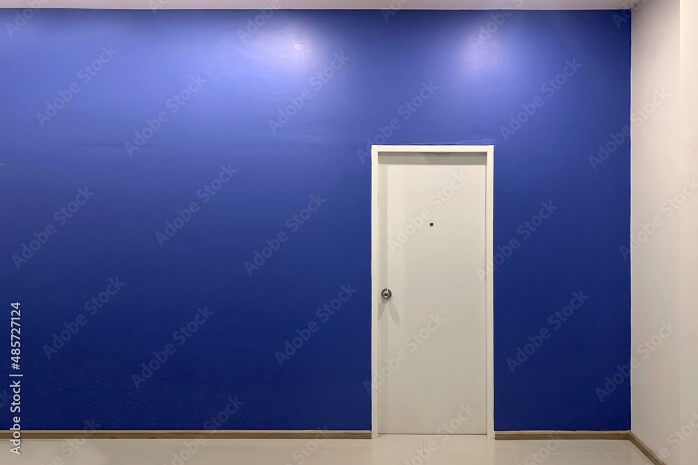 Modern minimalism room with a door on blue background. Modern minimalism room with a door on blue background.
