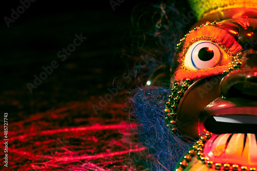 Mask of moreno, traditional dance of the Oruro carnival in Bolivia, with copy space.