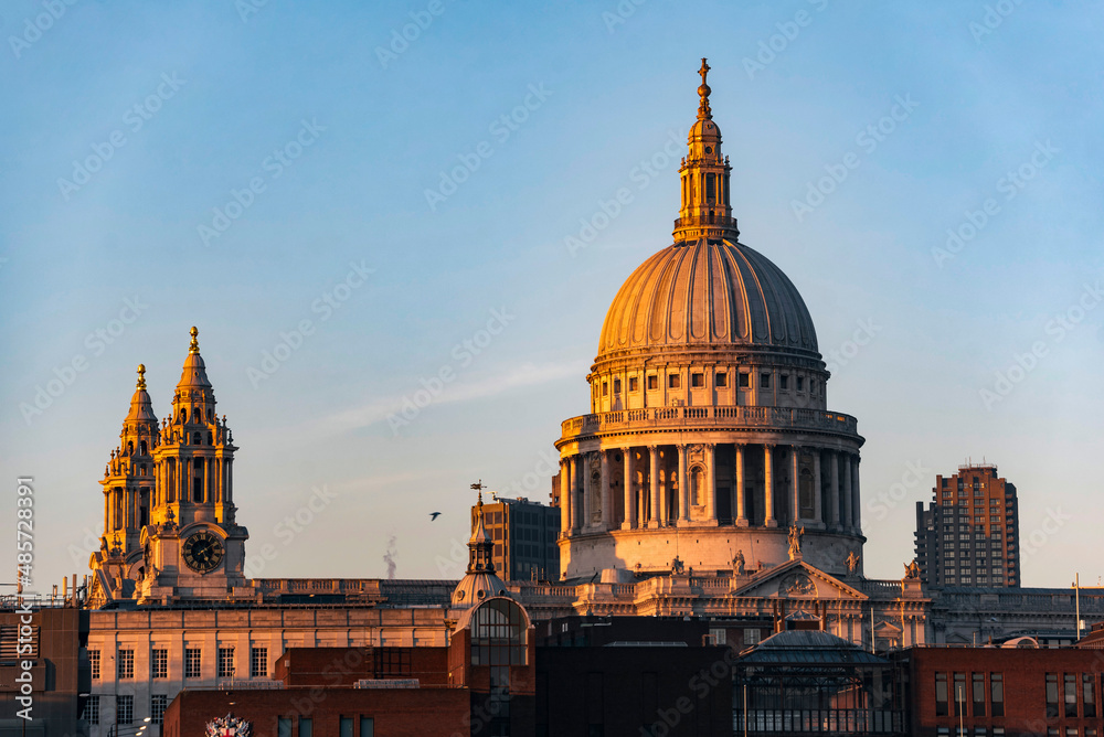 St Pauls Cathedral at sunset, City of London, London, England
