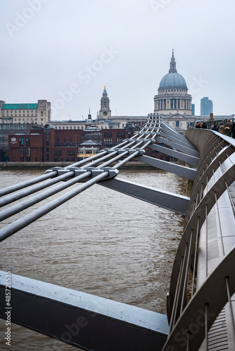 Fototapeta Naklejka Na Ścianę i Meble -  St Pauls Cathedral and Millennium Bridge, City of London, London, England