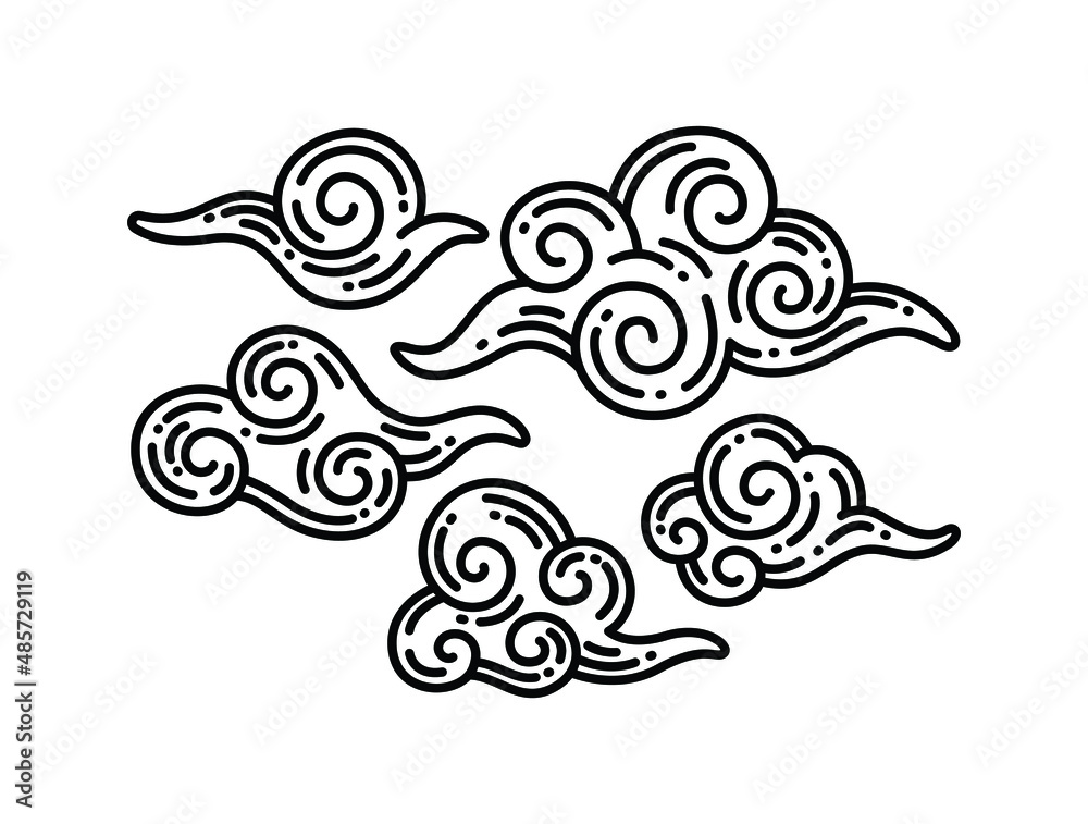 Fototapeta premium Asian cloud set. traditional cloudy ornaments in chinese, korean and japanese oriental style.