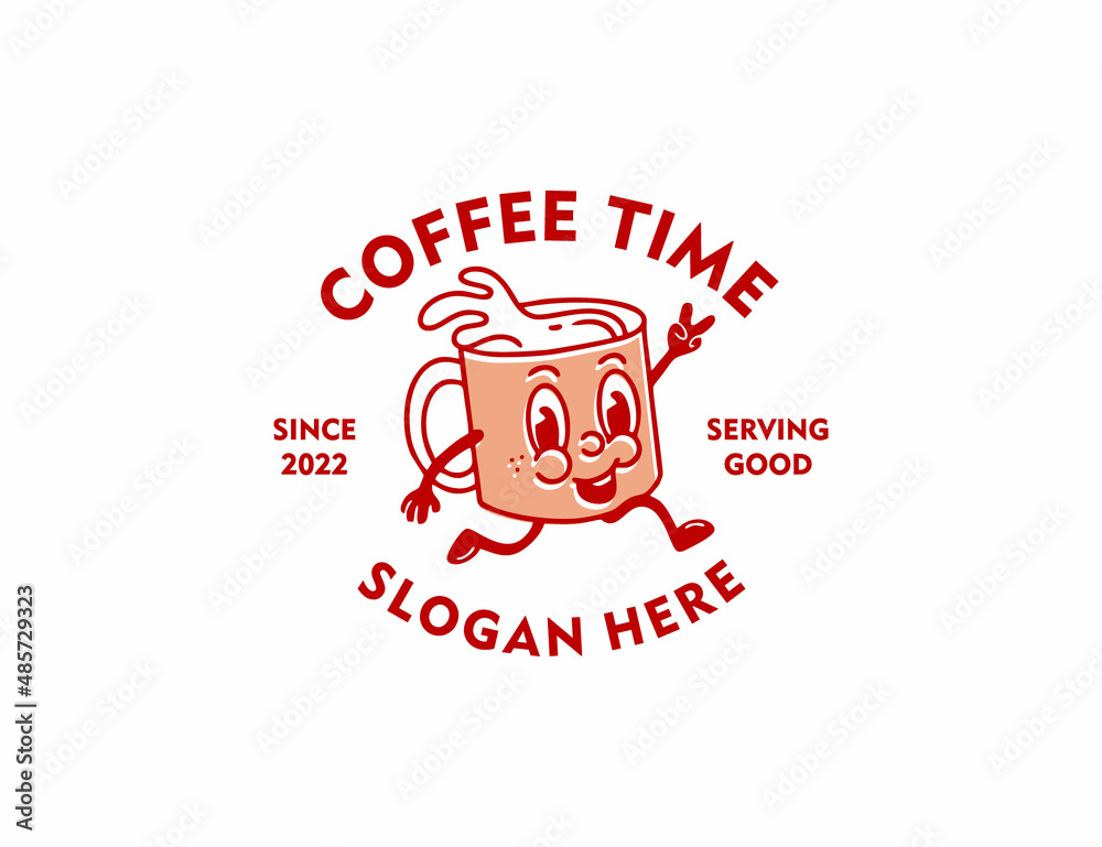 Retro coffee cup character mascot logo template