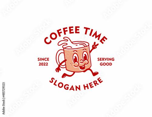 Retro coffee cup character mascot logo template photo