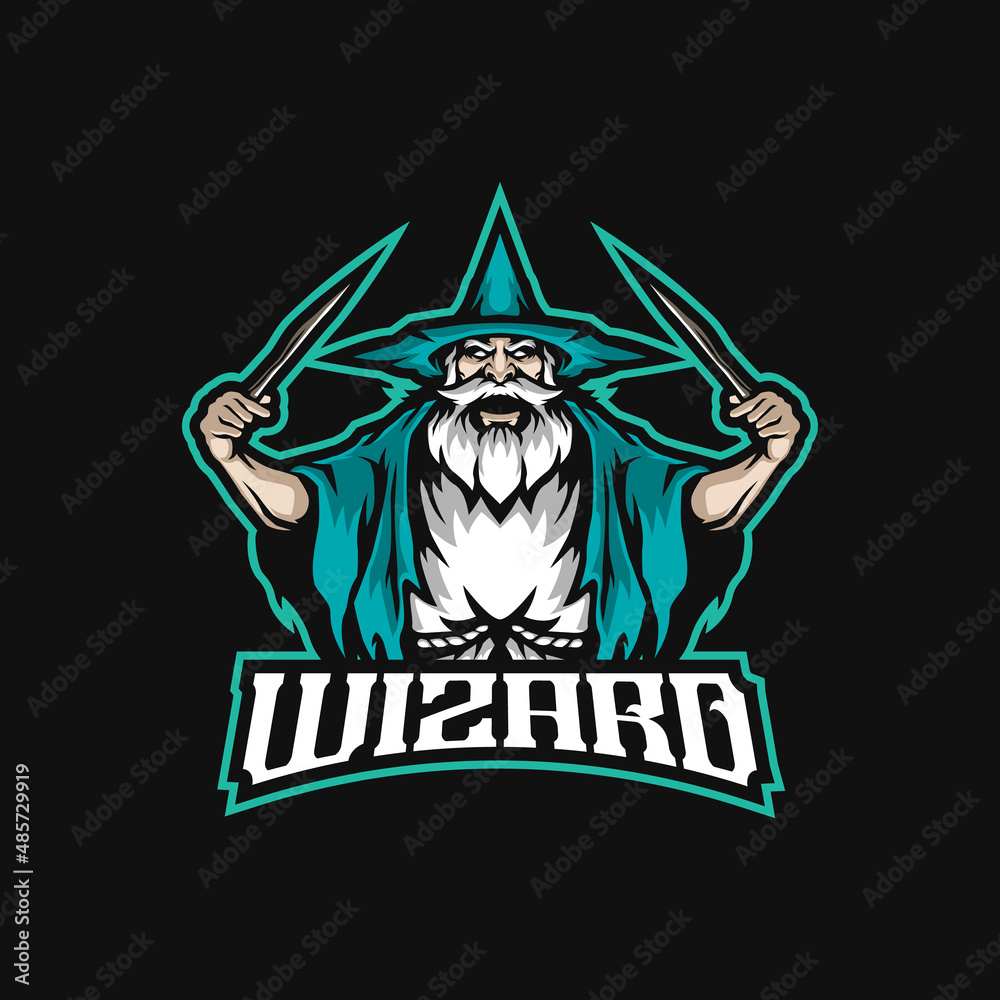 Wizard mascot logo design vector with modern illustration concept style for badge, emblem and t shirt printing. Angry wizard illustration for sport and esport team. Wizard mascot logo design vector with modern illustration concept style for badge, emblem and t shirt printing. Angry wizard illustration for sport and esport team.