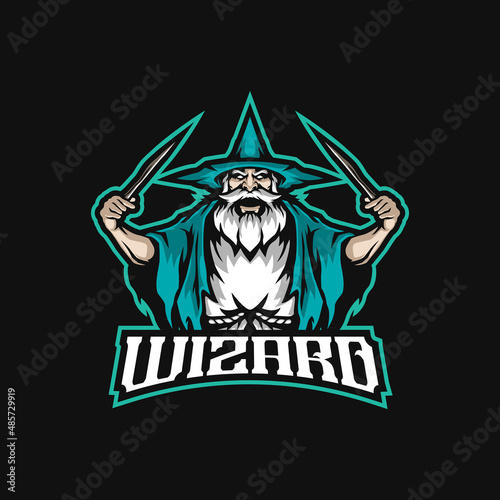 Wizard mascot logo design vector with modern illustration concept style for badge, emblem and t shirt printing. Angry wizard illustration for sport and esport team.