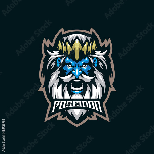 Poseidon mascot logo design vector with modern illustration concept style for badge, emblem and t shirt printing. Head poseidon illustration for sport and esport team.