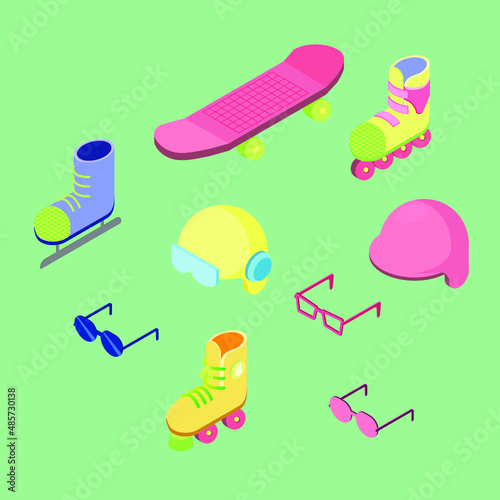 Skate borad isometric collection