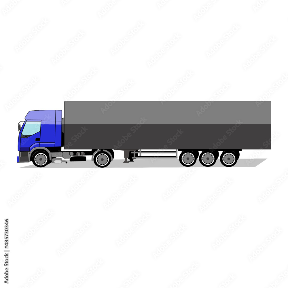 Cargo truck with blue cabin isolated on a white in digital flat technique Cargo truck with blue cabin isolated on a white in digital flat technique