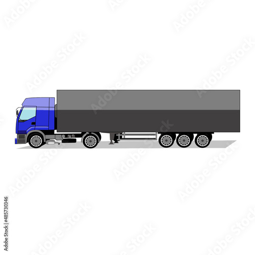 Cargo truck with blue cabin isolated on a white  in digital flat technique 