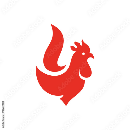 Simple hot fire flame chicken logo design for restaurant, grill, barbeque vector icon