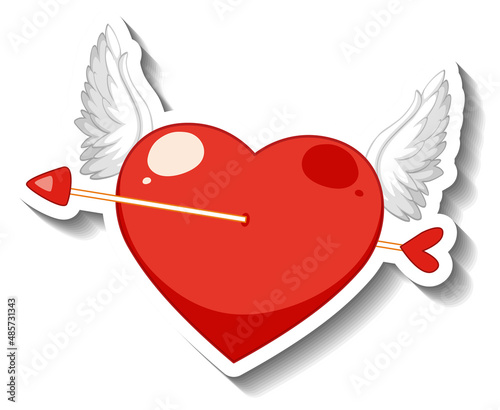 Winged heart pierced arrow cartoon sticker photo