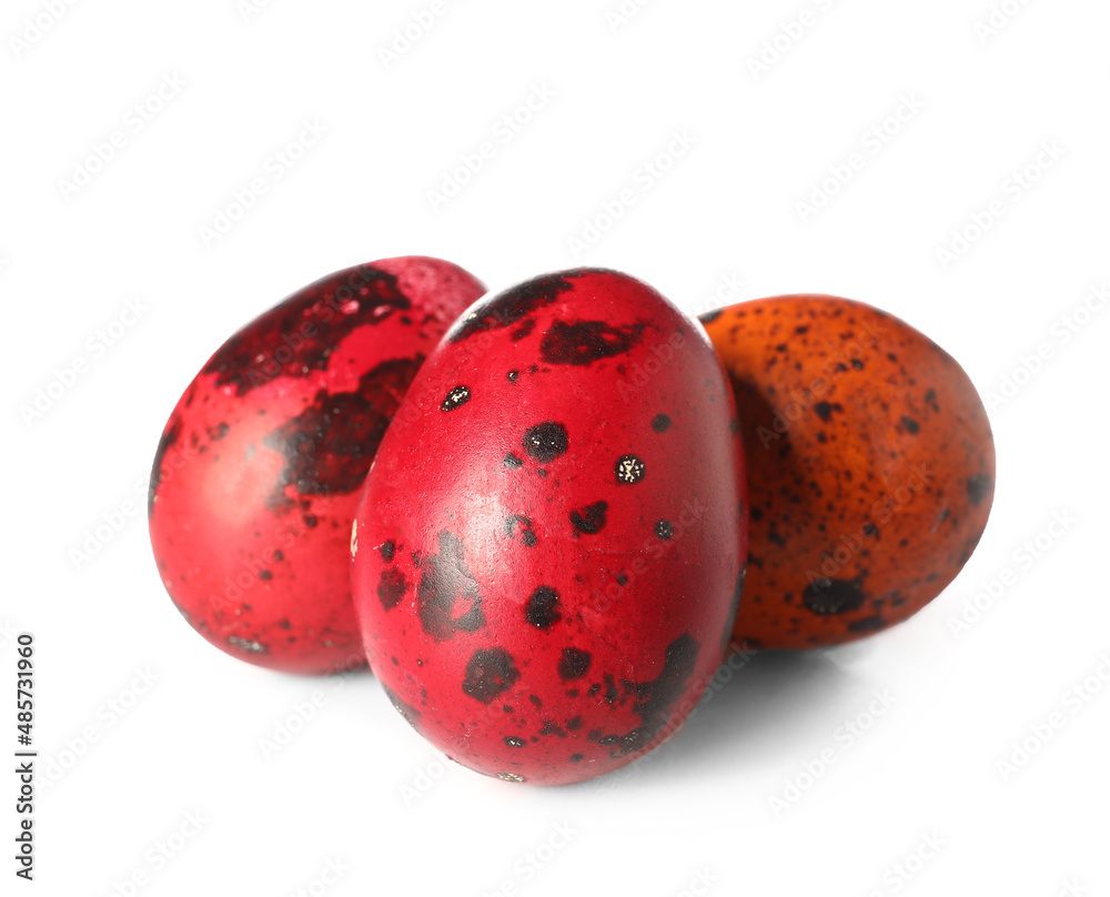 Three beautiful Easter eggs on white background
